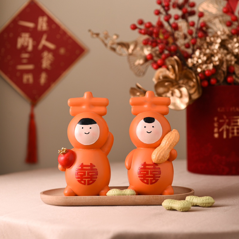 Creative Chinese-style Double Happiness Baby Decorative Piece for Home Living Room Engagement Wedding Celebration Bedroom Decoration Festive Supply