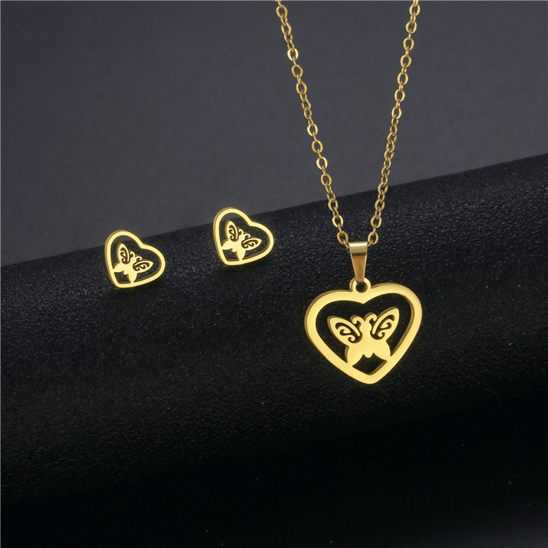 Simple Style Geometric Stainless Steel Plating Earrings Necklace 1 Set