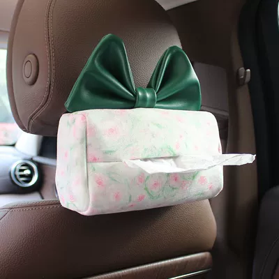 Car tissue box/set, Box, Hanging Style, Creative - peony-flower-green-bow