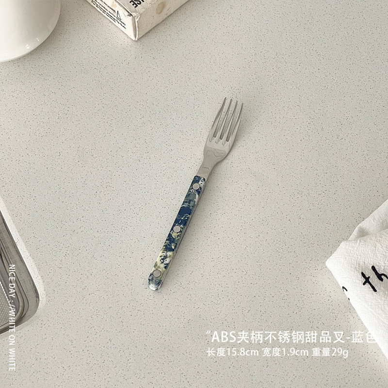 블루 핸들 스테인레스 스틸 식기 - 디저트 포크