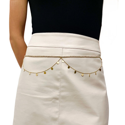 欧美风性感流行金属亮片腰链女 嘻哈简约ins流苏镶钻爪链条身体链|ms