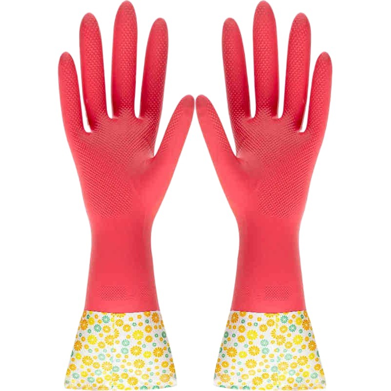 Cálido forrado de lana engrosada de una sola pieza Flocado de látex de caucho de invierno guantes de lavandería de cocina doméstica guantes de lavado de platos