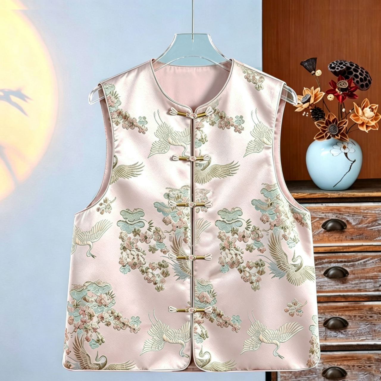 Nuevo estilo chino chaleco jacquard bordado chaleco primavera y otoño nuevo retro botón de disco chaleco de hombro de mujer
