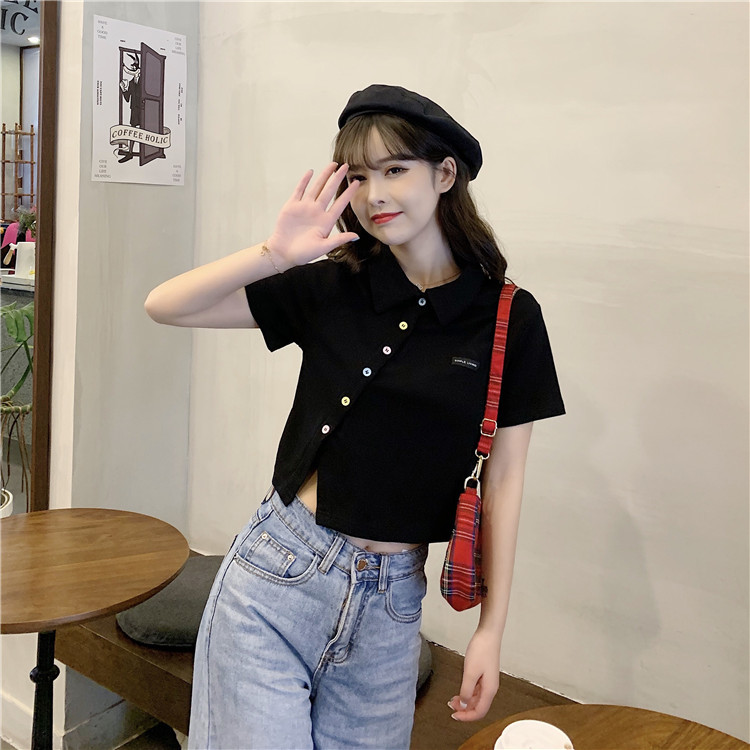 Women's T-shirt Short Sleeve T-Shirts Patchwork Button Simple Style Solid Color display picture 43