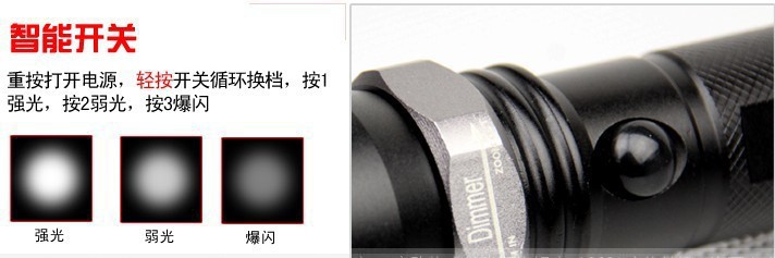 Strong light flashlight aluminum alloy three-gear zoom led charging flashlight household lighting outdoor long-range security flashlight