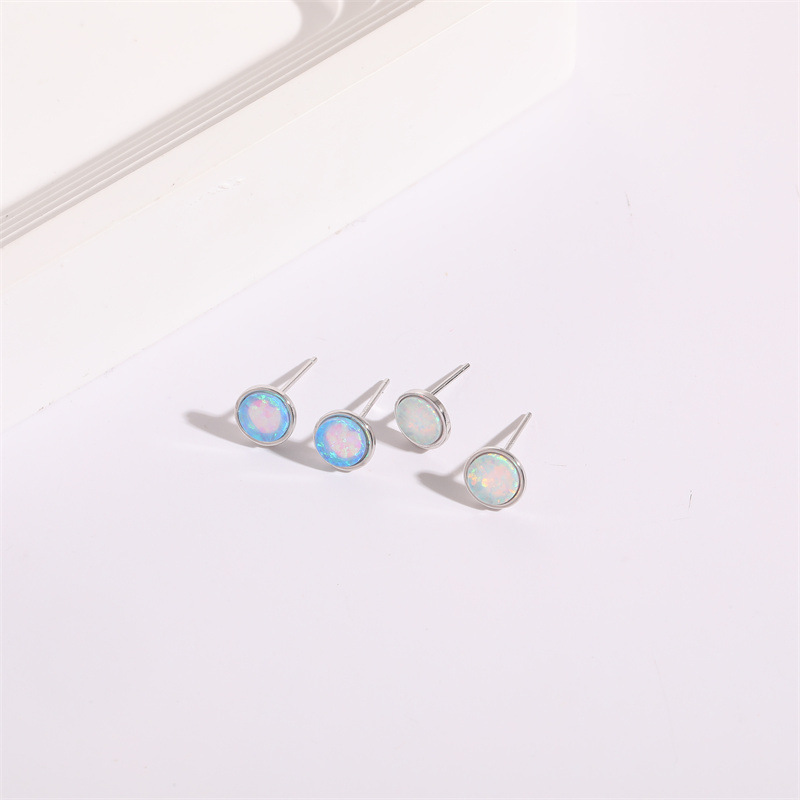 Simple Style Round Copper Plating Inlay opal Ear Studs 1 Pair