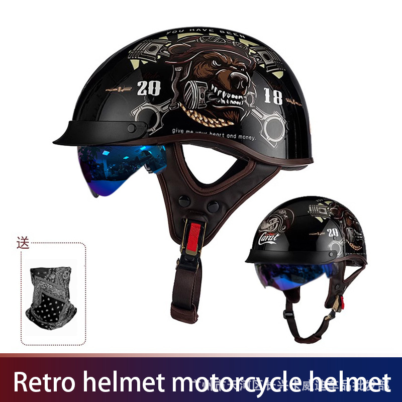 Ha Lei Summer Motorcycle Retro Half Helmet (Motosiklet kaskı (dəbilqə)) - gloss-black-mechanic-m
