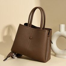 牛皮纹双正面女包2025新款高级皮料纽扣女士手提包大气通勤外贸包