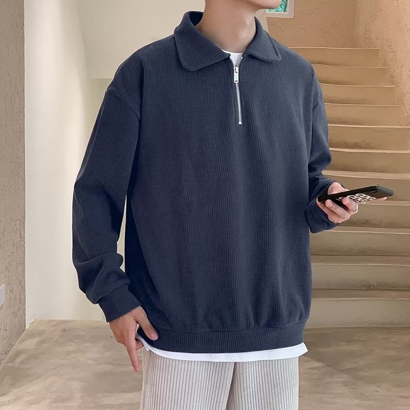 Versión coreana de la tendencia 2025 suéter hombre primavera solapa suelta solapa suéter de cuello de polo estilo perezoso suéter de todo fósforo