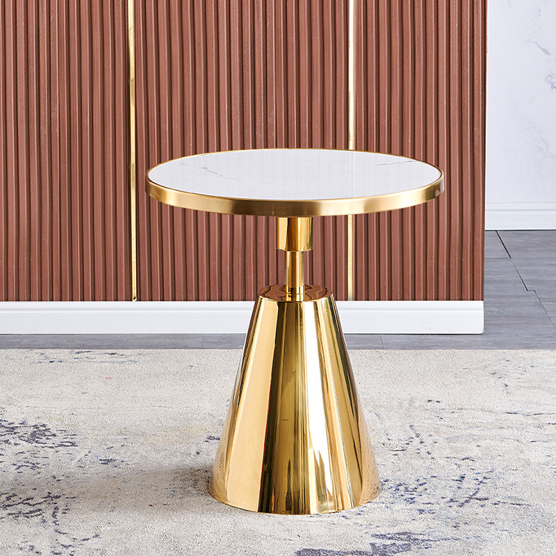 Mesa y silla de acero inoxidable dorado mesa redonda blanca mesa de café restaurante de lujo mesa y silla