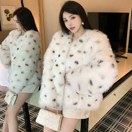 实拍 韩版冬季小奶豹仿狐狸毛皮草外套圆领年轻款新款环保大衣女