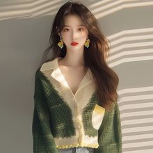 今年流行漂亮清新针织开衫新款小个子洋气显瘦绿色毛衣女