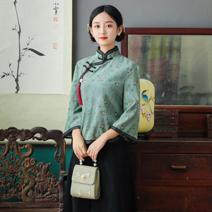 Chinese tang suit retro qipao top shirts for women girls republic of China  wind wind restoring ancient ways hanfu blouses tops