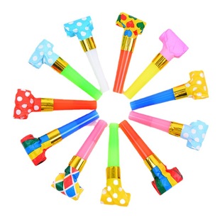 Cross-border wholesale 6.5cm polka dot solid color dragon blowing birthday party supplies birthday whistle horn cheer props