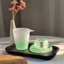 日式藍粉色女士磨砂玻璃茶具國潮風蓋碗公杯琉璃杯女主人品茗杯