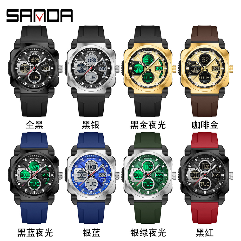 Sanda SANDA nuevo reloj electrónico multifunción doble pantalla impermeable reloj deportivo al aire libre reloj despertador luminoso 3377