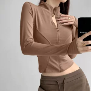 新款女瑜伽外套速干修身运动开衫健身房跑步长袖上衣舒适休闲外罩