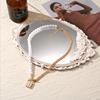Retro necklace from pearl, metal lock, pendant, European style, simple and elegant design