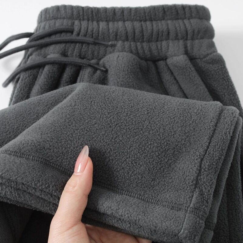 Dark Gray Fleece-Lined Sweatpants for Men, Double-Sided Fleece Thickened Warm Pants, Loose Fleece Jogger Straight-Leg Pants for Women
