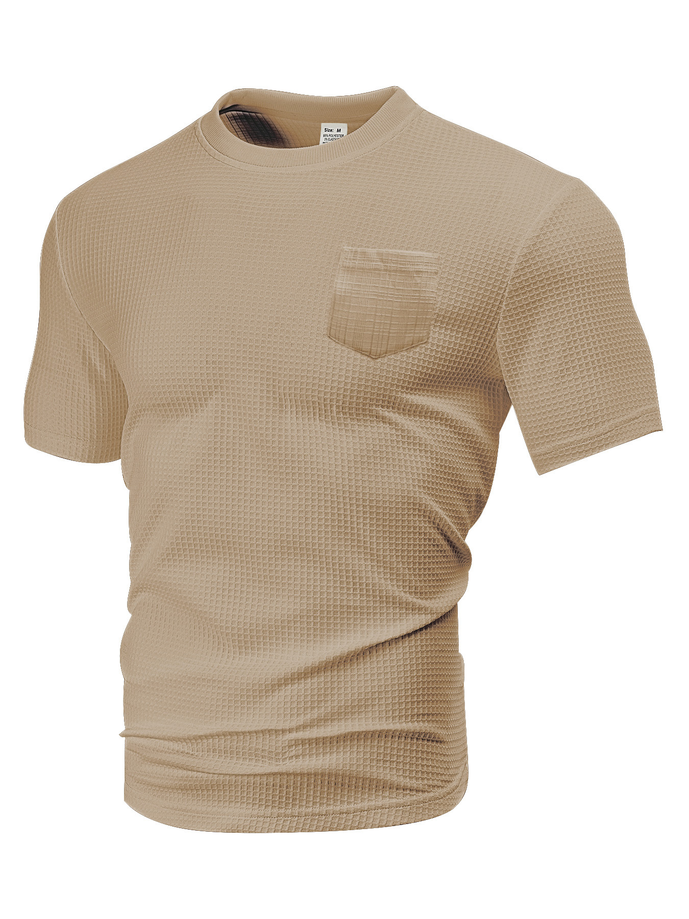 Ropa de hombre transfronteriza Europa y América de verano relajado con bolsillo transpirable de manga corta gran Waffle cuello redondo camiseta de hombre hombre