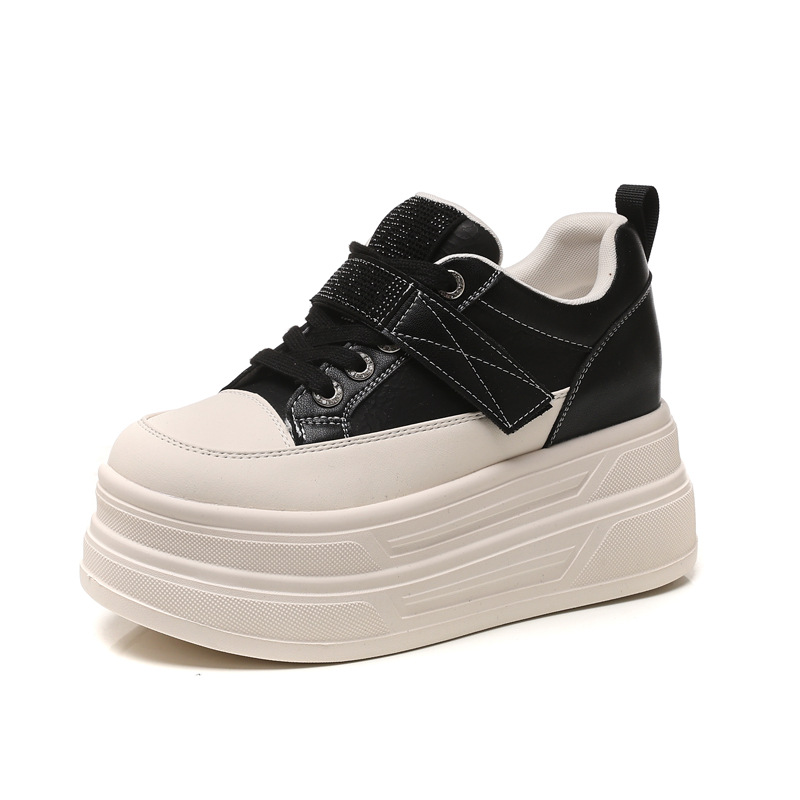 Giày sneaker nữ đế dày tăng chiều cao 9,5 cm, dây Velcro trắng phong cách thể thao — màu be