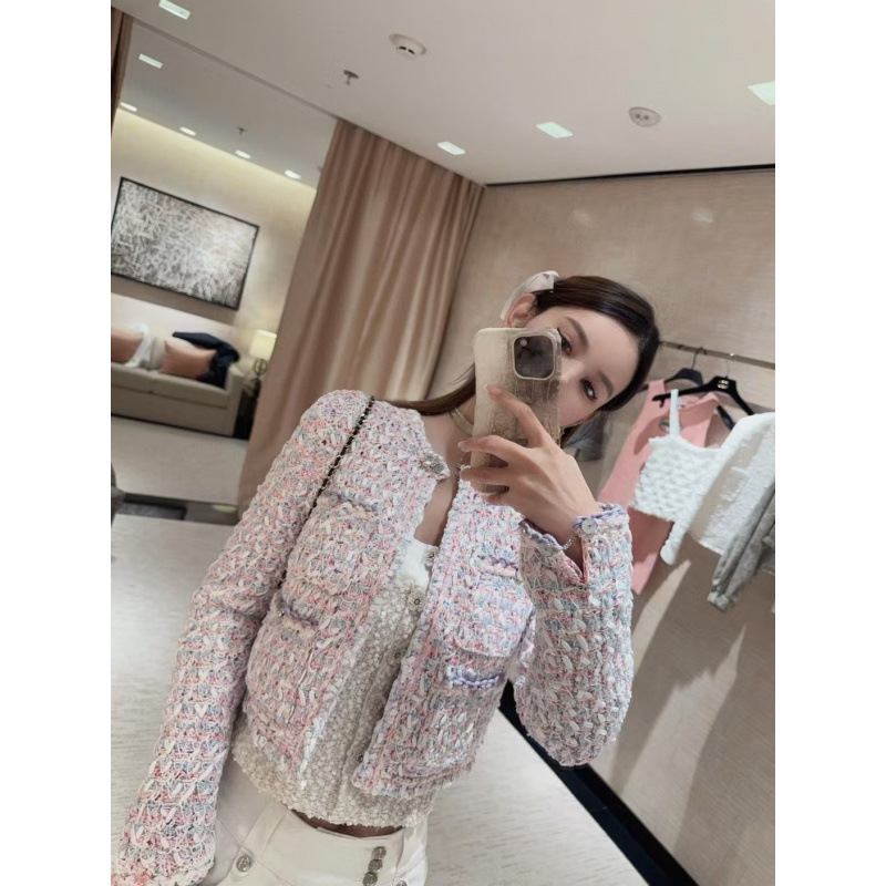 Haute Couture 2025P 早春新作 スモールフレグランス スリムフィット ニット カラフル ウーブン ショート ジャケット トップス|undefined