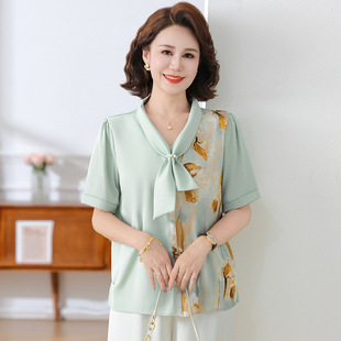 Mom's Summer Style Tops T-Shirts 2025 New Middle-Aged and Elderly Women's Summer Shirts Short-Sleeved Thin Shirts