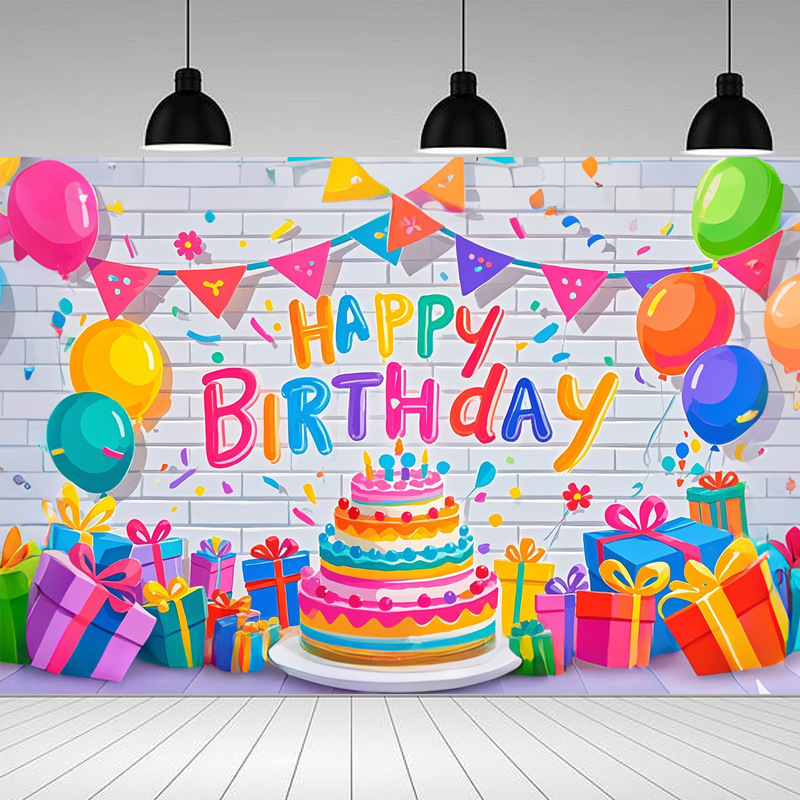 Amazonクロスボーダーお祝い誕生日ケーキ背景布バナー子供パーティー写真バナー装飾シーン|undefined