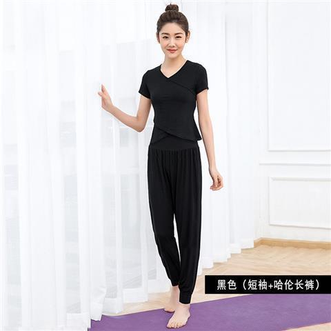 가슴 패드는 불규칙한 밑단에 삽입 가능, 블랙 반팔 + 블랙 하렘팬츠