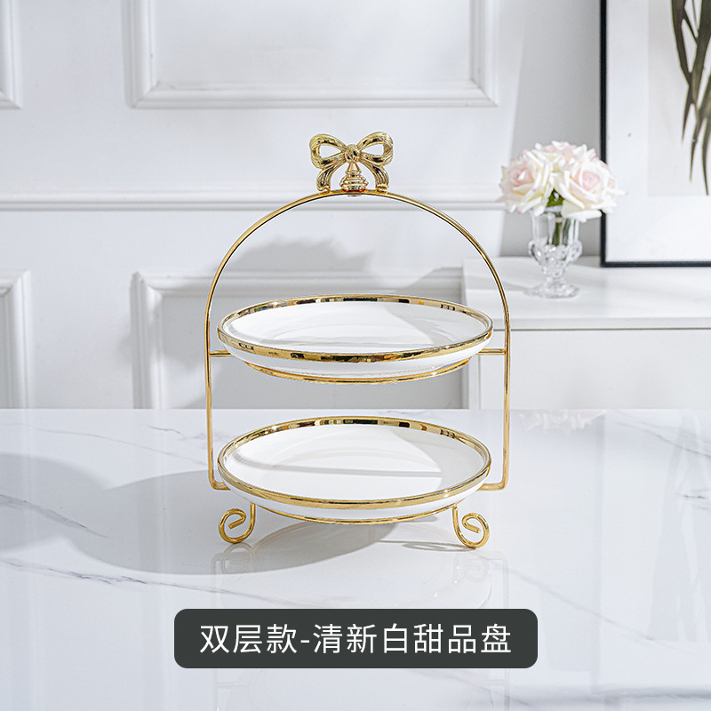 Plato de fruta de doble capa de estilo europeo mesa de café de sala de estar creativa soporte de pastel de múltiples capas mesa de postre de té de la tarde bandeja de postre de caramelo
