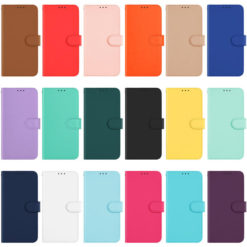 Cross-Border Applicable Iphone17 Mobile Phone Leather Case Pure Color Skin-Feel Flip Cover 15/16 Color Anti-Fall Shell Ready for Sale