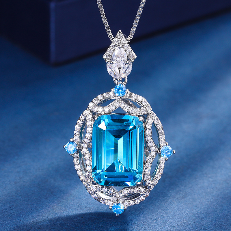 Zhuang Sheng joyas de cobre de fondo chapado en oro simulación aguamarina Rosa diamante traje fresco colgante anillo 10*14