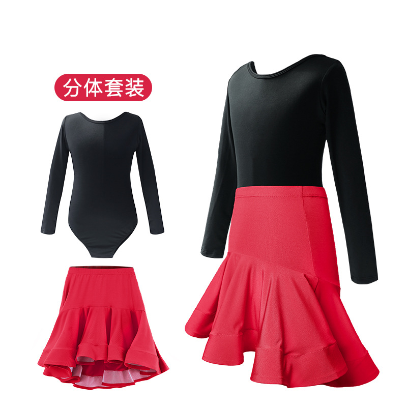 Ropa de competición de baile latino para niños Ropa de competición latina de manga corta para mujeres de verano Falda de espina de pescado Prueba de arte Falda de baile latino para niñas Ropa