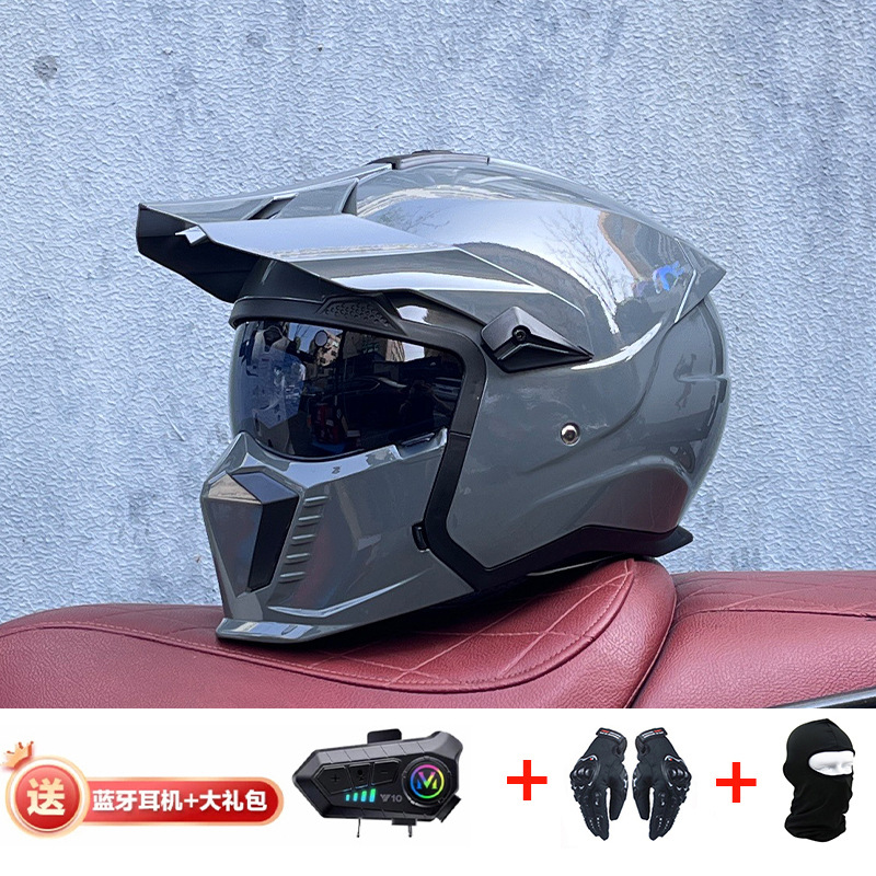 Orz Summer Retro Casco Four Seasons Black Warrior Combination Casco Hombre Motocicleta Half Casco Full Casco Locomotora Hombres y mujeres
