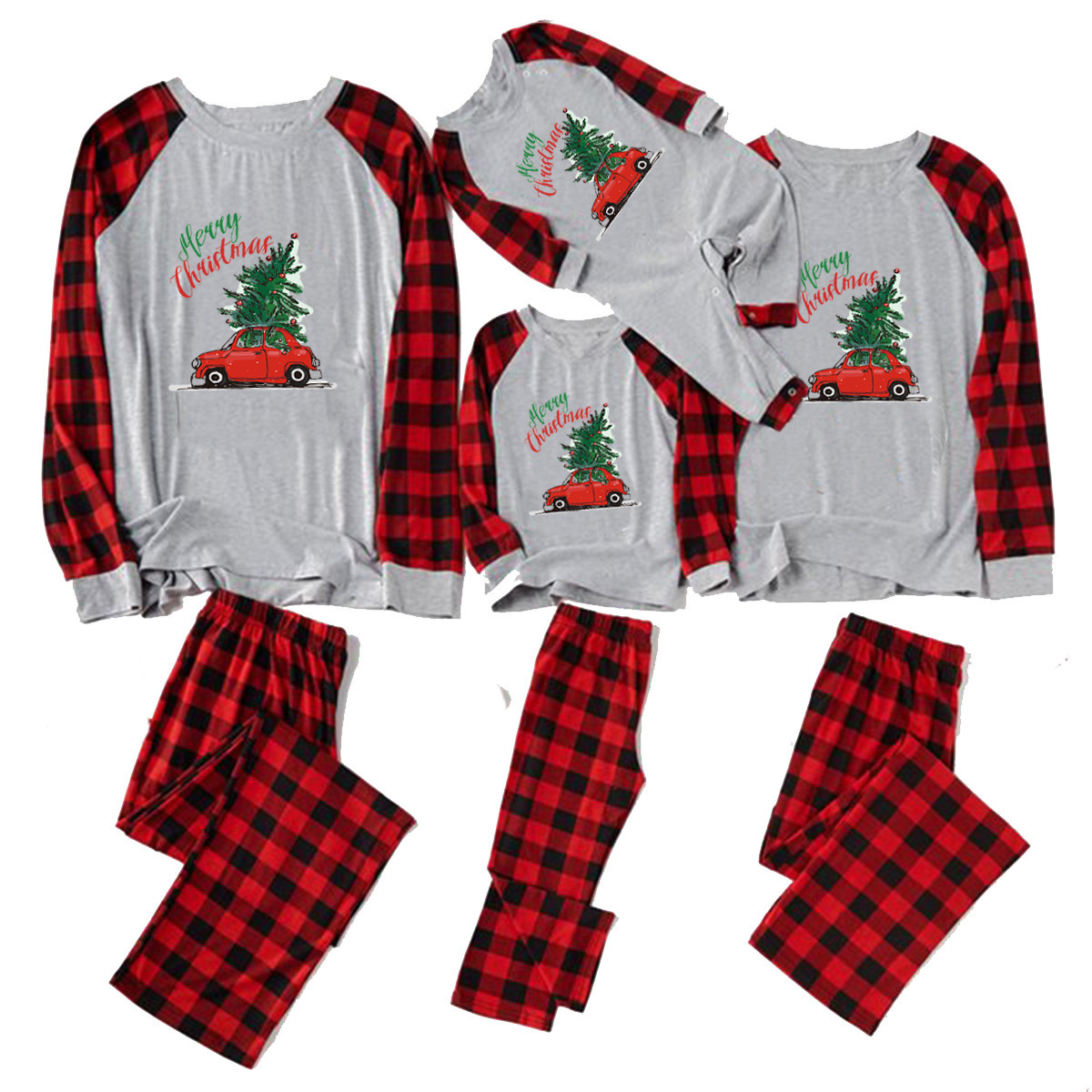 Vánoční kostkovaný kostkovaný oblek s dlouhým rukávem, pyžamo, domácí oblečení, kalhoty, oblek pro rodiče a děti_voghion.com