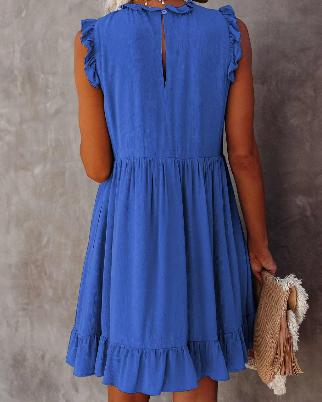 Loose Solid Color Pleated Dress NSLZ59392