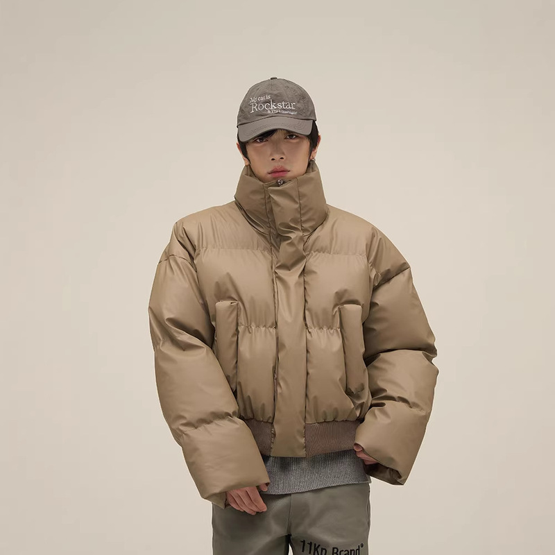 Autumn and Winter Pu Leather Cotton Jacket for Men and Teenagers, Loose Fit Stand Collar Short Cotton Coat, Motorcycle Zipper Jacket Autumn and Winter Pu Leather Cotton Jacket for Men and Teenagers, Loose Fit Stand Collar Short Cotton Coat, Motorcycle Zipper Jacket