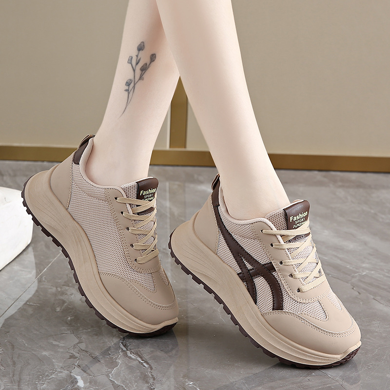 厚底橡胶底跑步鞋2025新款复古网面女鞋百搭运动鞋