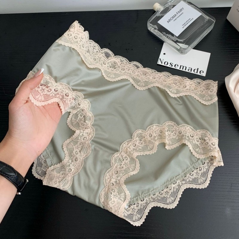 Light Luxury French Original Satin Ice Silk Panties for Women Mid-Waist Lace Simple Pure Desire Briefs for Women Light Luxury French Original Satin Ice Silk Panties for Women Mid-Waist Lace Simple Pure Desire Briefs for Women