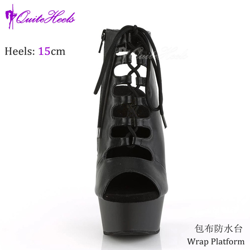 Sandal cao gót nữ hở mũi gót 15 cm kiểu DJ Roman đế mỏng chống thấm nước — Lưu ý màu sắc tùy chỉnh DIY, Màu mơ mặt mờ, màu đỏ tía mờ, Mặt Gương Màu Đen