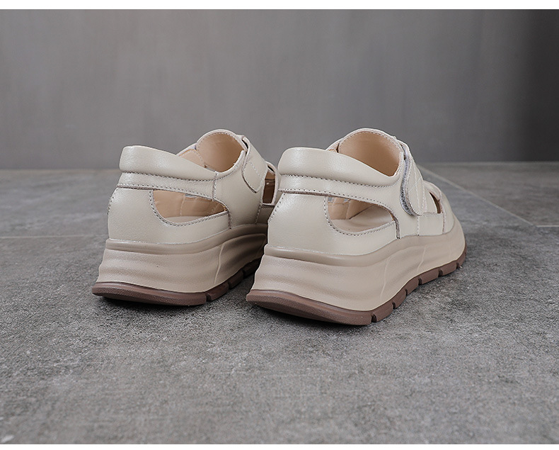 Sandal nữ quai chữ V bọc mũi da bò thật đế dày chống trượt — màu be chi tiết 12