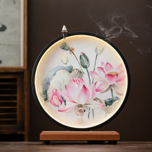 电池款心经灯圈禅意摆件 家居倒流香炉客厅led发光佛龛背景灯装饰