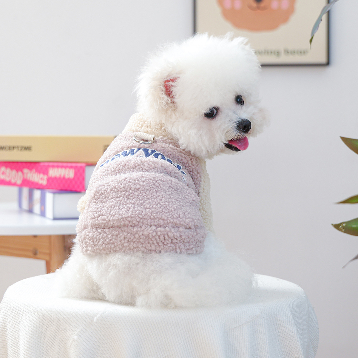Ropa de mascotas otoño e invierno nuevo cálido forro de lana estilo coreano suéter cálido color frío-resistente Cordero polar tracción suéter