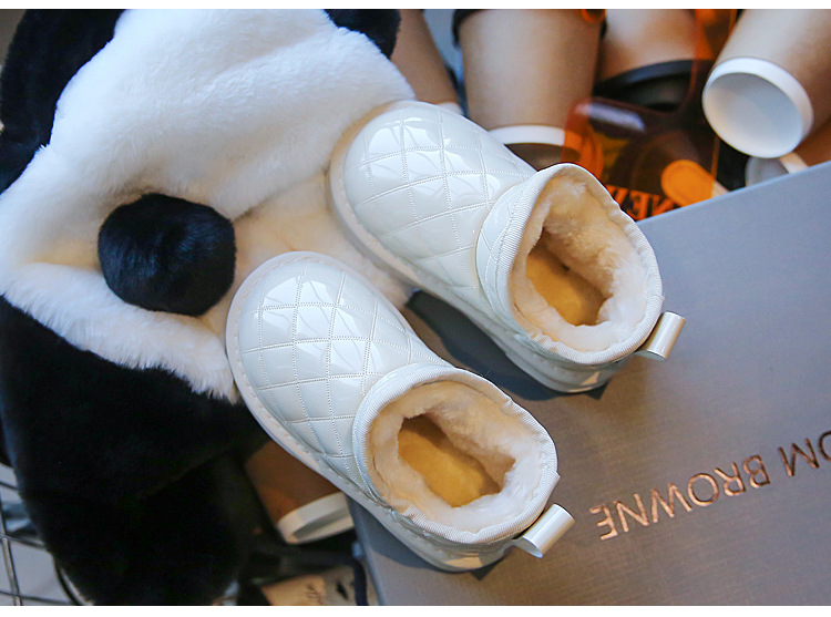 2023 Winter New Children's plush snow boots for boys, waterproof checkered cotton sho for girls, leather insulated_voghion.com
