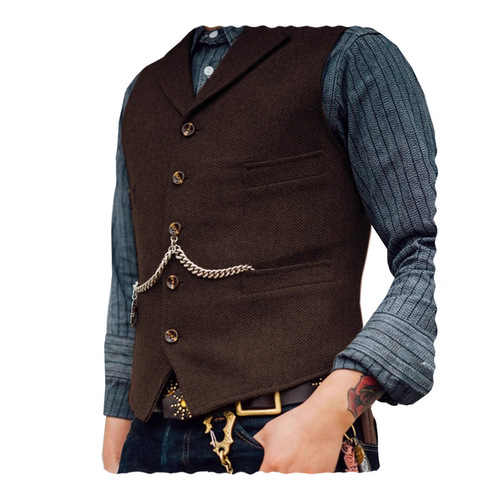Men's Human Toe Rough Wool Blazer Vest for Men Vintage Turn-up Collar Wholesale Straight Hair