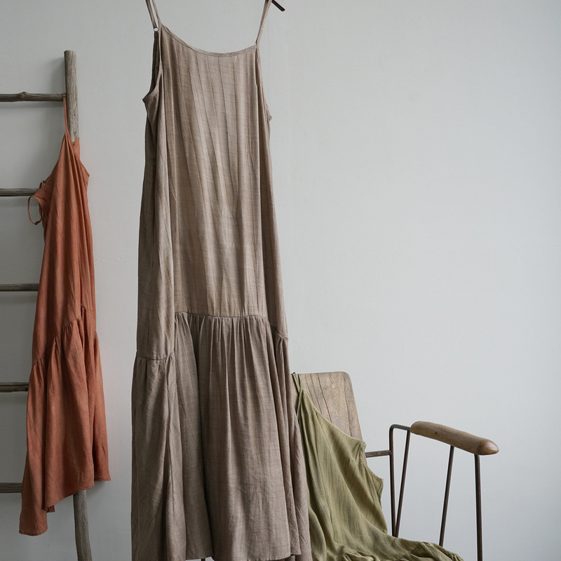 Original nostalgic retro fried color crumpled large pendulum dress literary wandering fishtail dress L25047