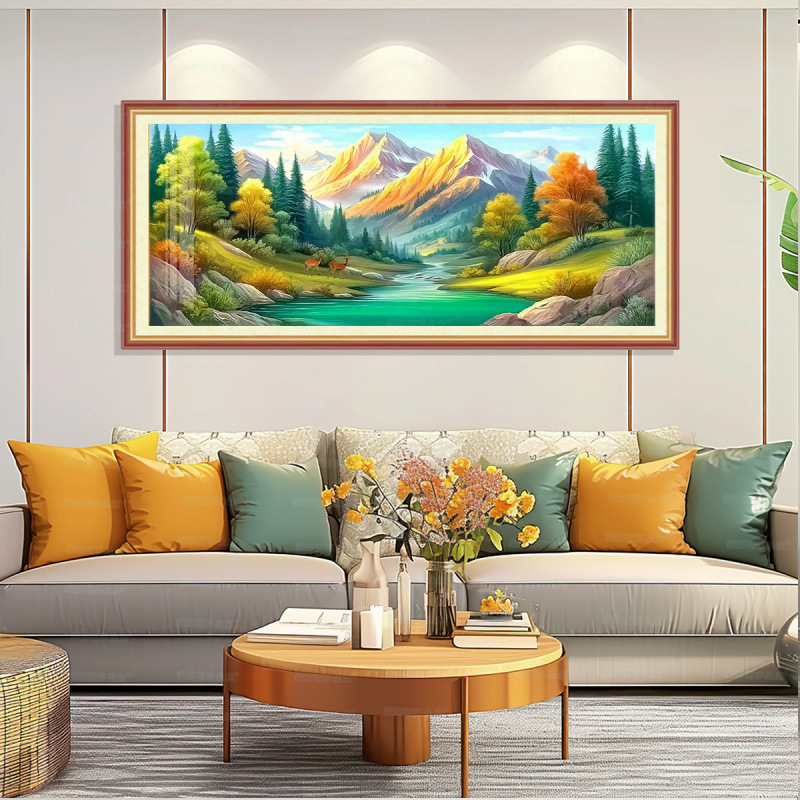 [Algodón importado] Mona Lisa real bordado cruzado con la espalda de Jinshan-Shui Liujiaoqiang paisaje bordado de hilo moderno image 2