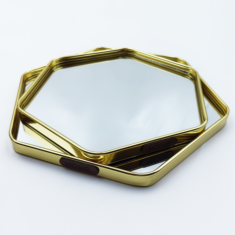 Bandeja de espejo Caja de almacenamiento de cosméticos Caja de almacenamiento de bandeja hexagonal de joyería Bandeja de almacenamiento de espejo de escritorio ins