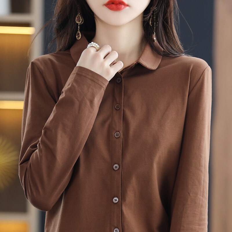 メーカー卸売り2024春夏女性シャツライカ高枝綿上着シャツ気質上着純色長袖|undefined