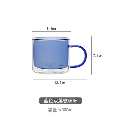 Taza de té de café para el hogar de doble capa de vidrio de color con mango Taza de leche de vidrio creativo